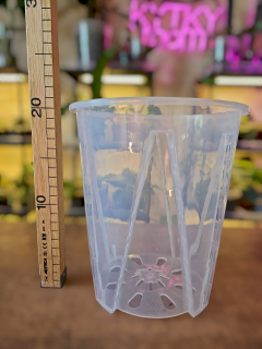 Hluboký průhledný květináč s bočními vzduchovými otvory 18 cm