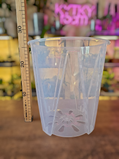Hluboký průhledný květináč s bočními vzduchovými otvory 24 cm